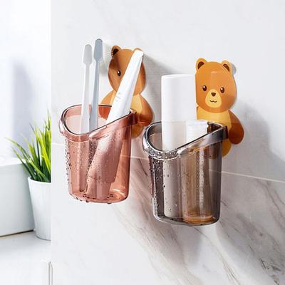 Yousheng Toothbrush Holder Adorable Bear Hug Storage Cup Wall-mounted Drain Design Easy Organization Toothbrush Cup Bathroom Supplies