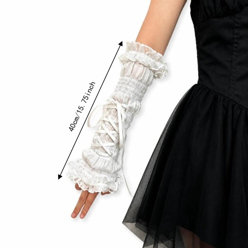 Ruffled Lace Women's Arm Warmers Yarn Knitted Wrist Cuffs Lace Arm Sleeves  Anime Costume