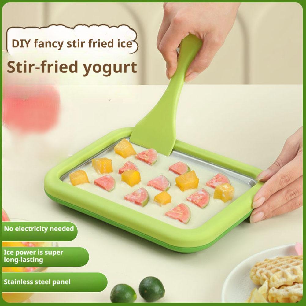Ice Cream Maker Pan with 2 Scrapers Ice Cream Maker Plate Multifunctional Cold Sweet Food Plate Yoghurt Maker Ice Cream Machine
