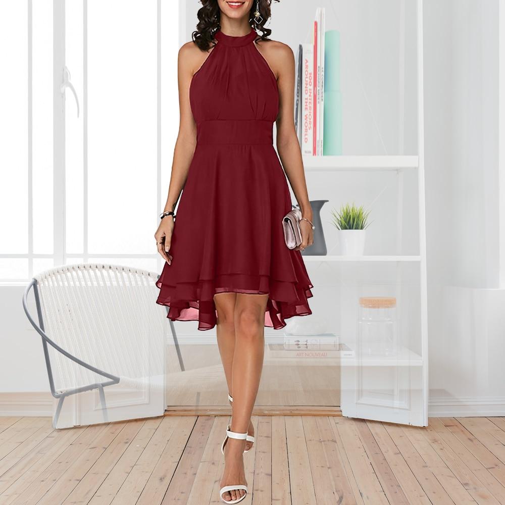 Abito Estivo da Donna in Chiffon Solido Sexy Senza Maniche Corto Halter Abiti da Festa Casual Taglie Forti Girocollo Abiti al Ginocchio