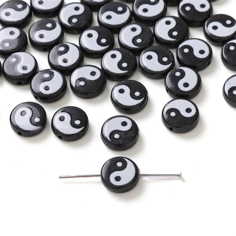 

5 шт. Акриловая бусина Тайцзи для изготовления ожерелья, браслета, серег, ювелирных изделий, аксессуары для рукоделия 4x11mm 5pcs чёрный