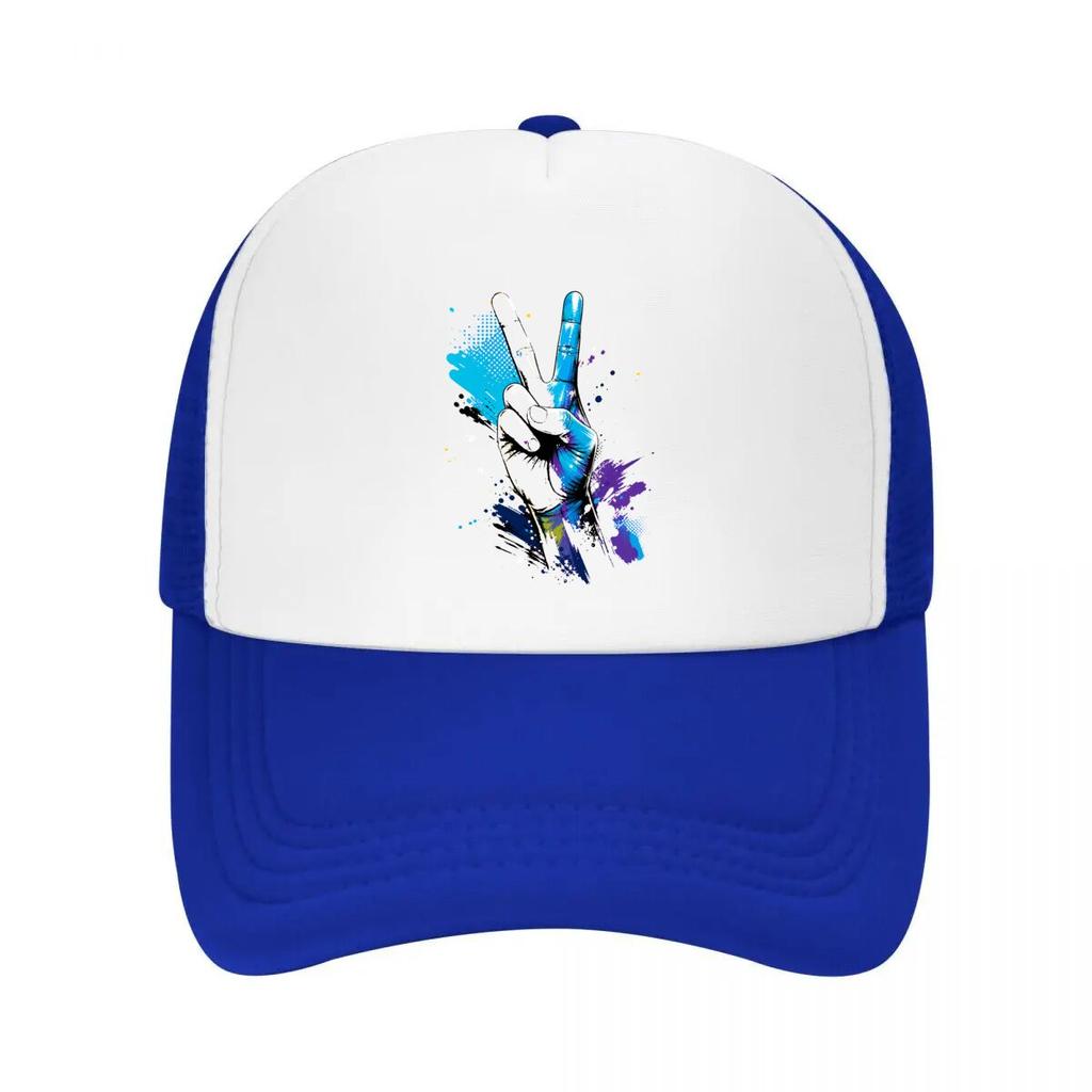 Abstract Rainbow Victory Hand Splash Mesh Baseball Cap Casual Hat Outdoor  For Womens Unisex FeUnisex