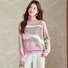 Srcr Damen Relaxed Fit Reiner Wolle Rollkragen Colorblock Pullover