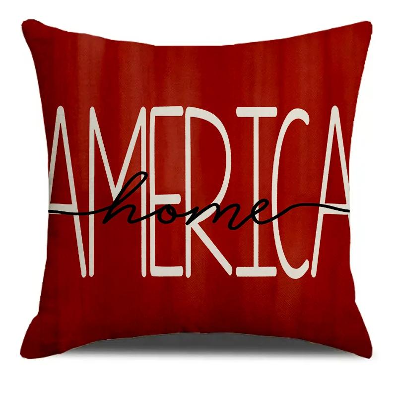 Independence Day Liberty Hat Heart Printed Soft Square Pillowslip Linen Blend Cushion Cover Pillowcase Living Room Home Decor