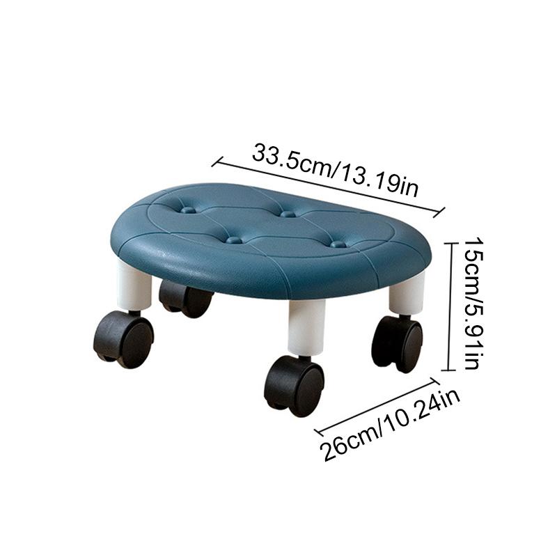 1PC with Wheels for Household Living Imitation Leather Portable Small Stool Universal Wheel Pulley Low Stool Silent Mobile