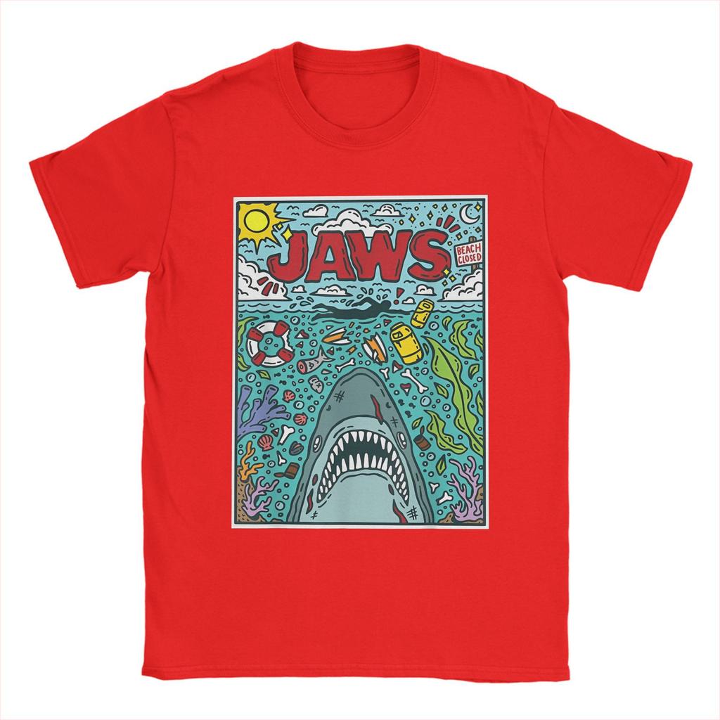 Jaws 50th Anniversary Poster Comic Cotton T Shirt For Men Summer Movie Graphic Aesthetic T Shirts O Neck Tees Big Size Tops