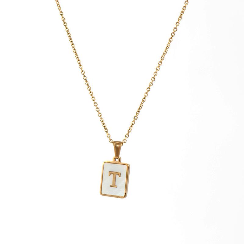 E.B.belle Minimalist Mother of Pearl Shell Stainless Steel Tarnish Free Initial Necklace Gold Plated Letter Necklace for Women