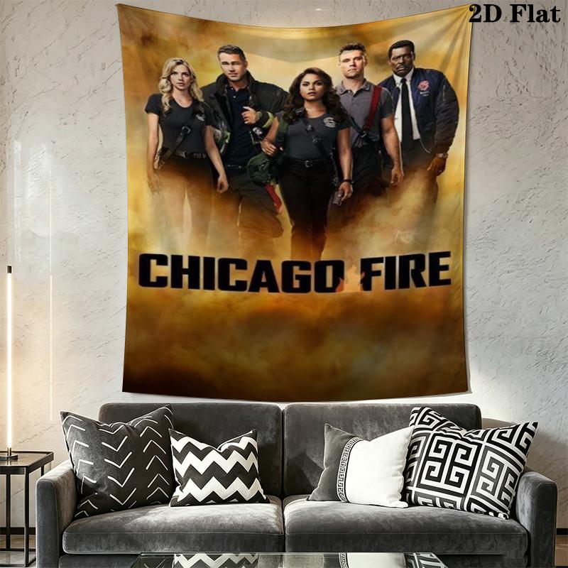 Chicago Fire Wall Tapestry Aesthetic Wall Hanging Printed Fabric Blanket Decorative Tapestries for Bedroom Living Room Home Decor