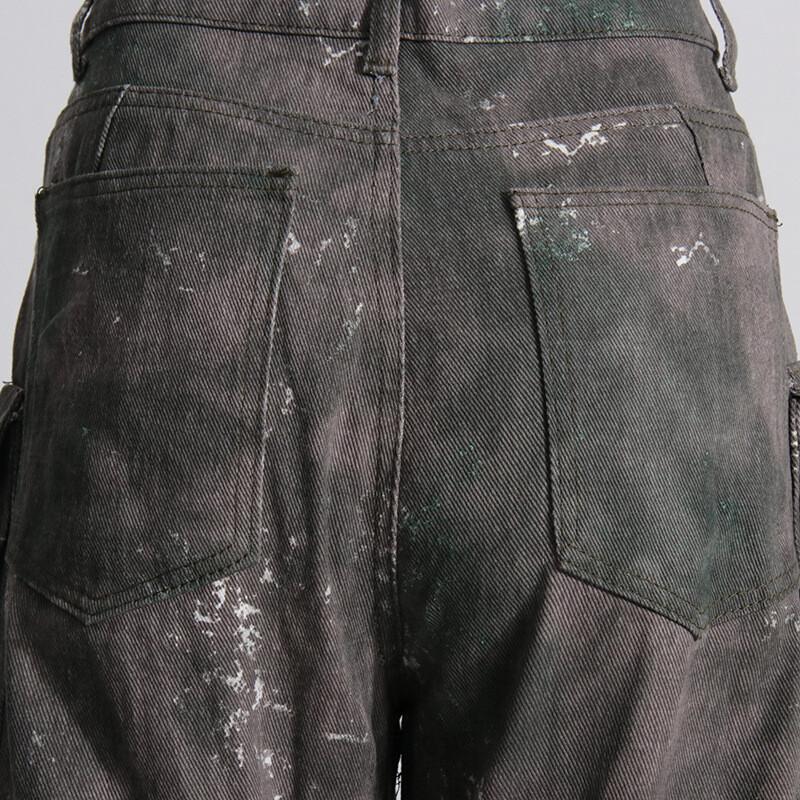 Dámské kalhoty cargo s vysokým pasem a širokými nohavicemi, maskáčový potisk, streetwearová móda, design s více kapsami, pohodlný střih