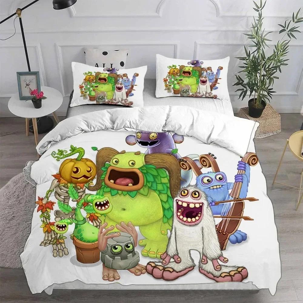 Anime My Singing Monsters Video Game Cartoon Printed Bed Set Duvet Cover Pillowcase Bedding Set Bed Linen Sheet Quilt Full Size