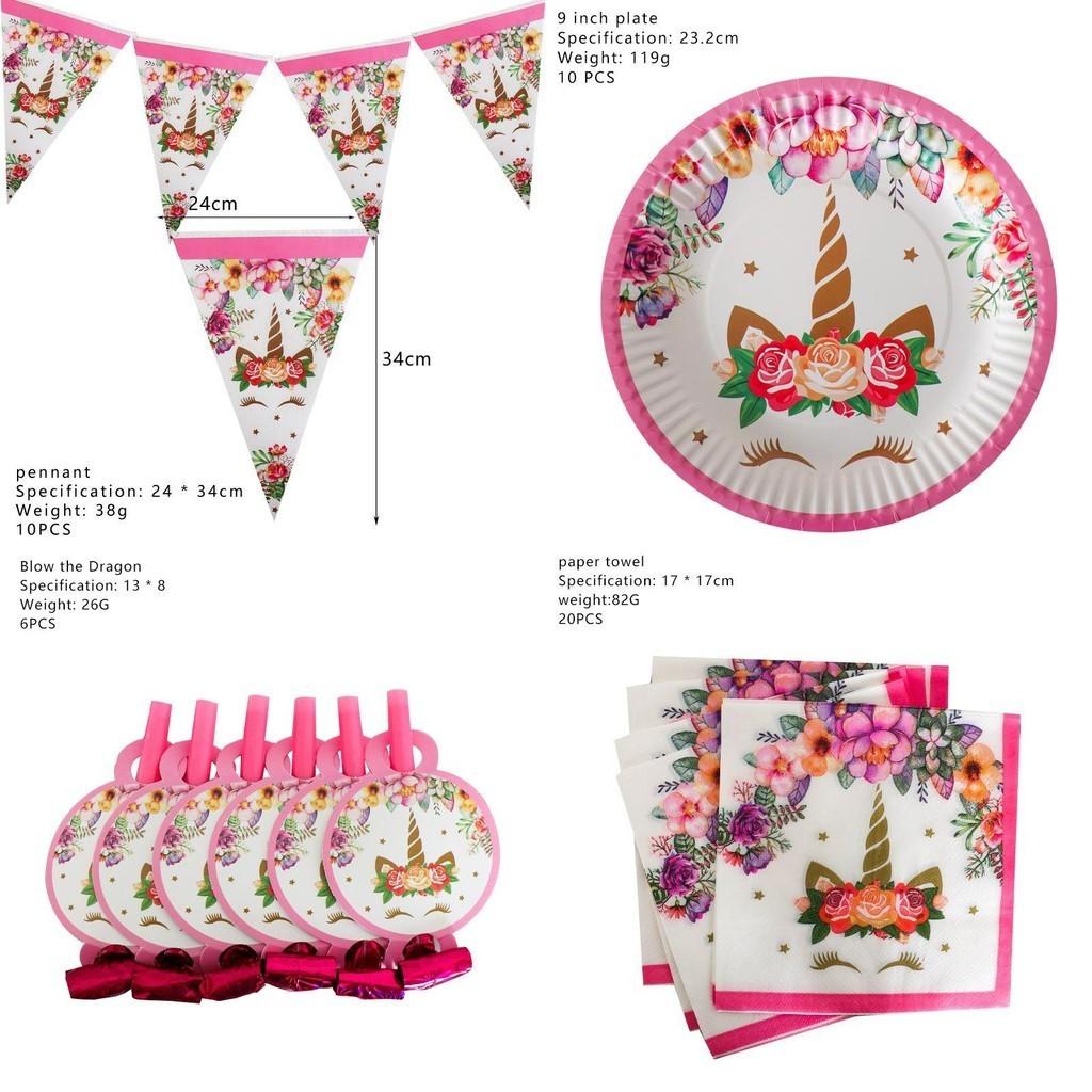 Wreath Unicorn Kids Birthday Party Supplies Delightful Tableware Cups Forks Plates And Napkins