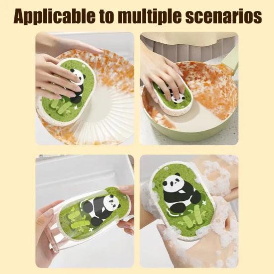 1/3 vnt. Sustorinta medienos plaušų kempinė su animaciniais raštais, saugi kūdikiams, indų plovimui, aliejų sugerianti, neabrazyvi puodų šveitimo priemonė