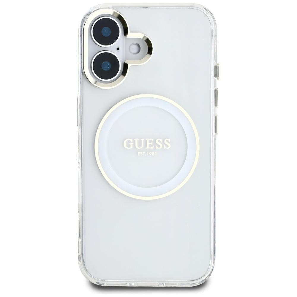 Etui Guess Iml Metal Colored Circle      Classic Logo Magsafe Do Iphone 16 Biały