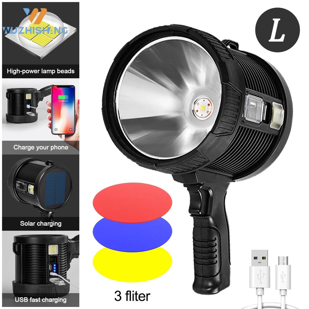 P50 Portable Handheld Led Flashlight Searchlight Spotlights With COB Light Solar Panel Type-C Charging Torch for Hunt,Outdoors
