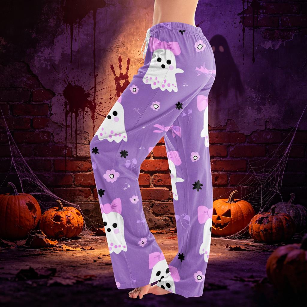 Women's Drawstring Lounge Pants Halloween Print Casual Full Length Elastic Waist Relaxed Fit Bottoms for Everyday Wear