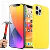 Liquid Silicone Case - E.F.CONNECTION - for iPhone 12 Pro Max - Yellow - Shockproof - Tempered Glass