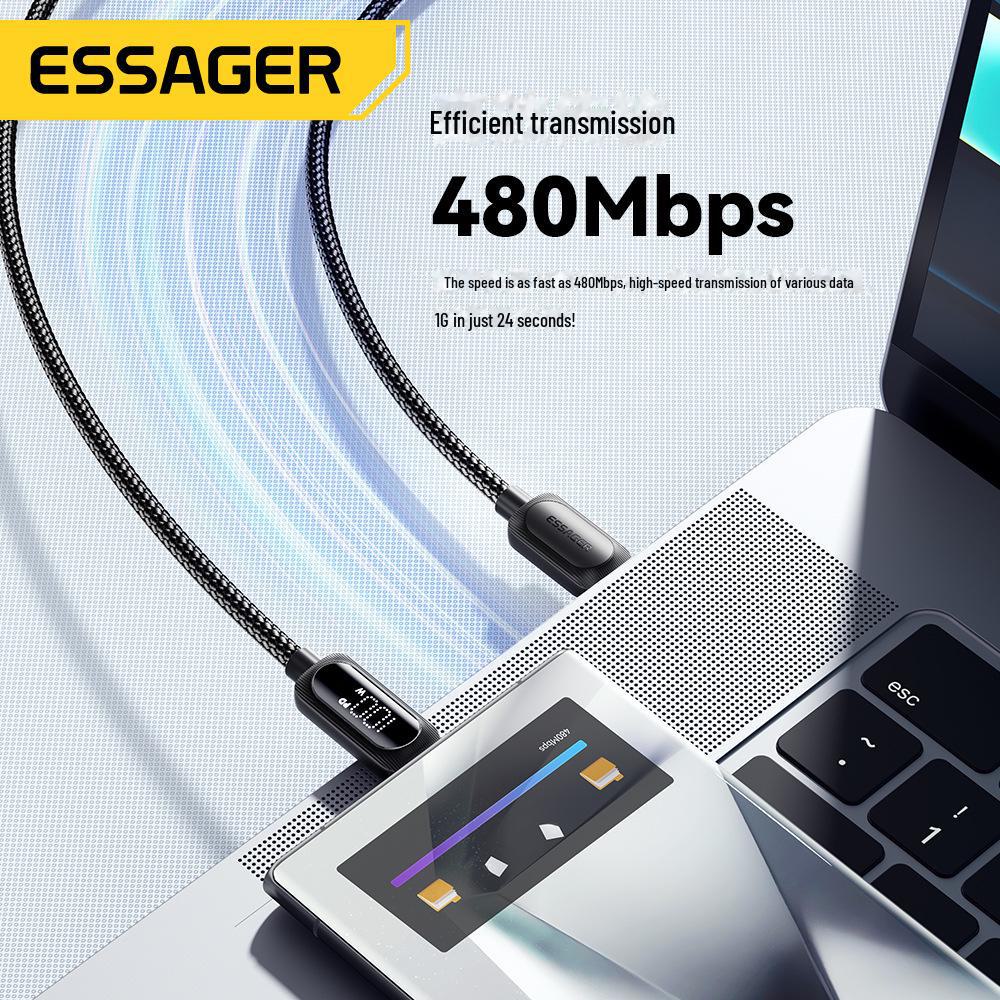 ESSAGER Dual Type-C PD Charging Cable with Digital Display - 100W/60W Fast Charge Compatible with Apple 15/16