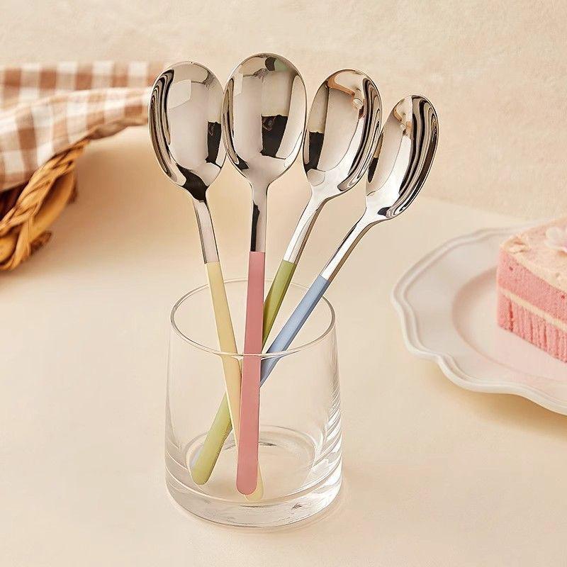 2Pcs 410 Stainless Steel Luxury 4 Color Handle Spoon For Family Dinner Tableware Restaurant Flatware Soup Ladle
