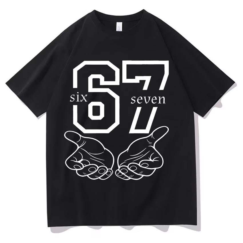 Funny 67 Hand Meme Number Print Men Women Short Sleeve Tee Shirt Fashion T-Shirts Round Neck Aesthetic Tops Hot Sale Streetwear
