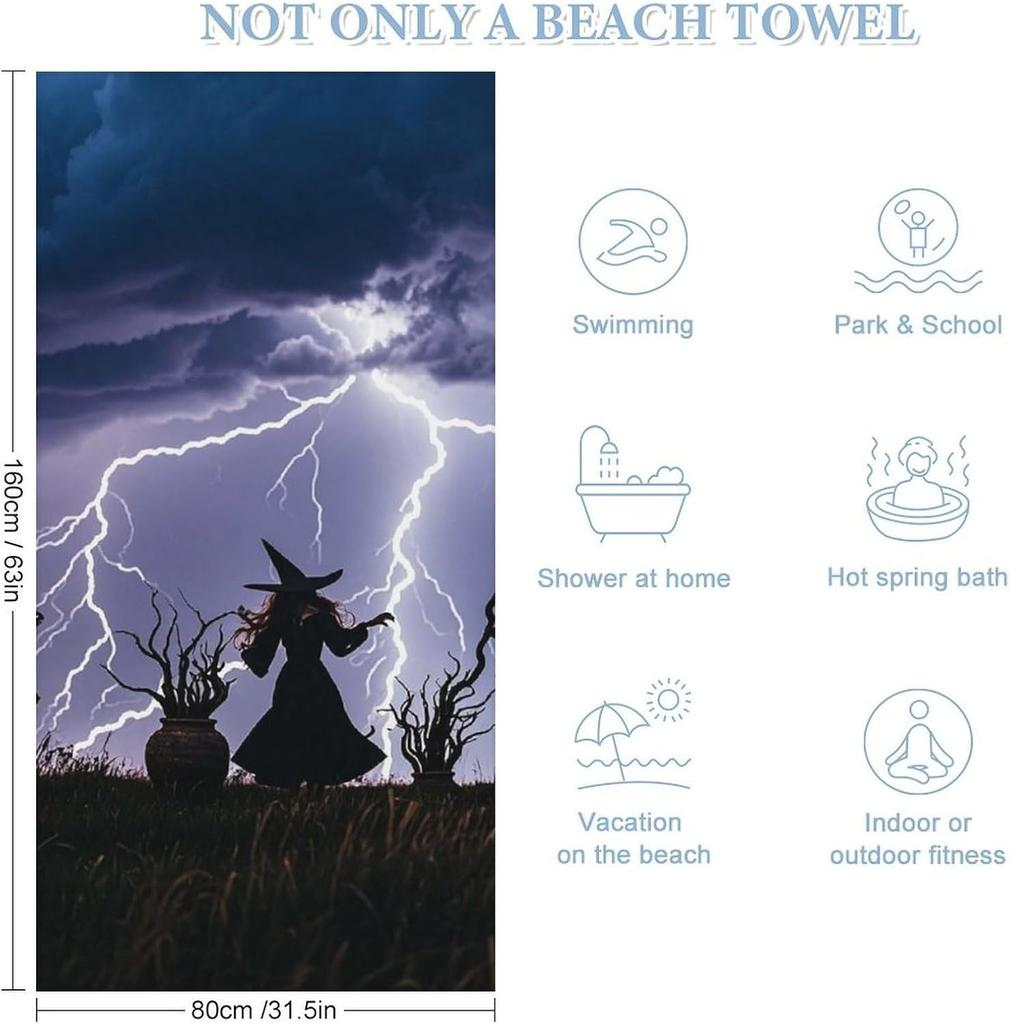 Witch and Lightning Beach Towel for family friends Gifts Towel Quick-Dry Towel For Bath Yoga Tourism Beach GYM Camping Swimming