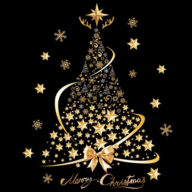 Golden Star Christmas Tree Glass Decal Sticker