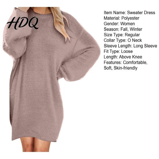 Comfortable Women Fall Outfits Mini Oversized Sweater Dress Long Sleeve Round Neck Knit Pullover Solid Color Tunic Dress Top Winter Loose
