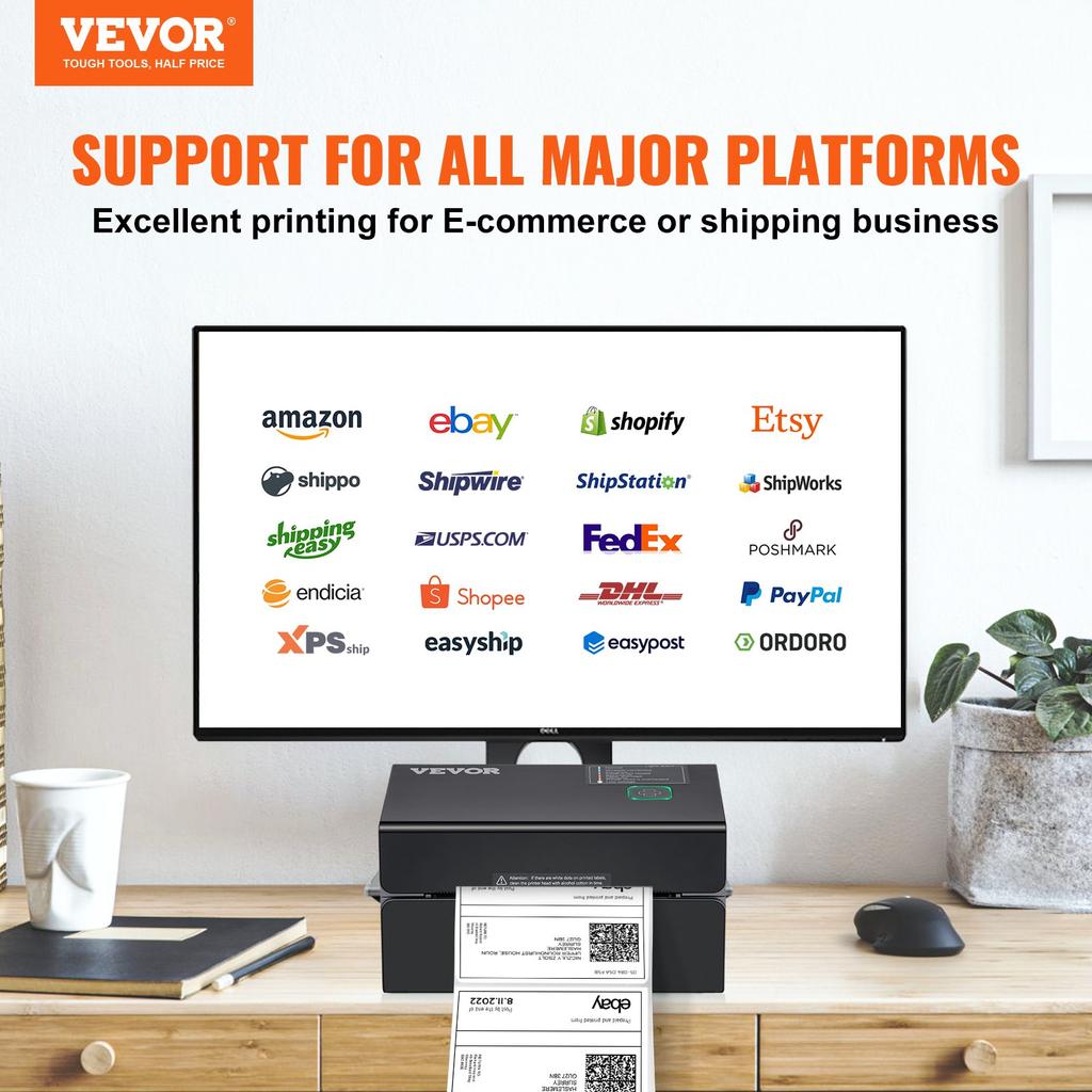 VEVOR Thermal Label Printer, 300DPI for 4x6 Mailing Packages, Bluetooth & Automatic Label Recognition