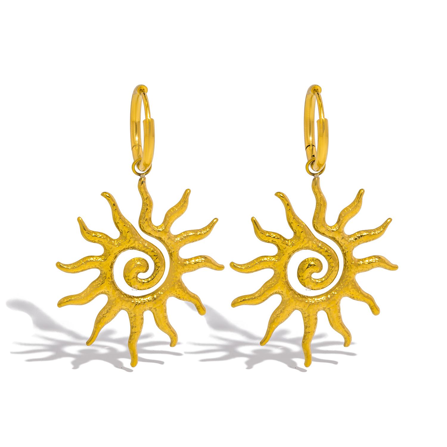 UHBINYCA Vintage Sun Geometric Drop Earrings for Women Golden Stainless Steel Fashion Aesthetic Trend Jewelry Gift