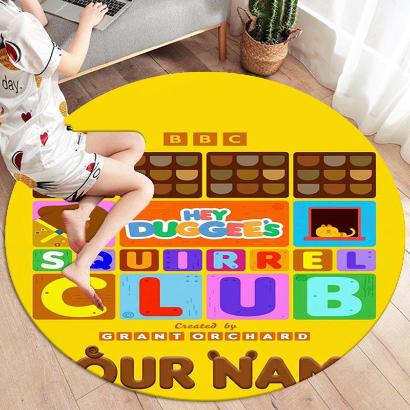 Hey Duggee Custom Name Round Area Rug,Carpet Rug for Living Room Bedroom Sofa Playroom Decor,Non-slip Floor Mat