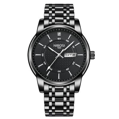 Classic Business Wristwatch In Black Stainless Steel with Waterproof Analog Stylish Metal Date and Day Fluorescent Perfect As a Gift Men's Display,