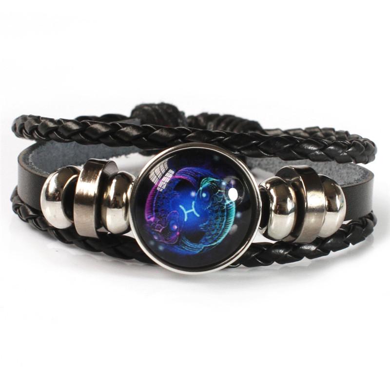 Twelve Constellations Leather Bracelet - Retro Korean Braided Design for Couples and Students