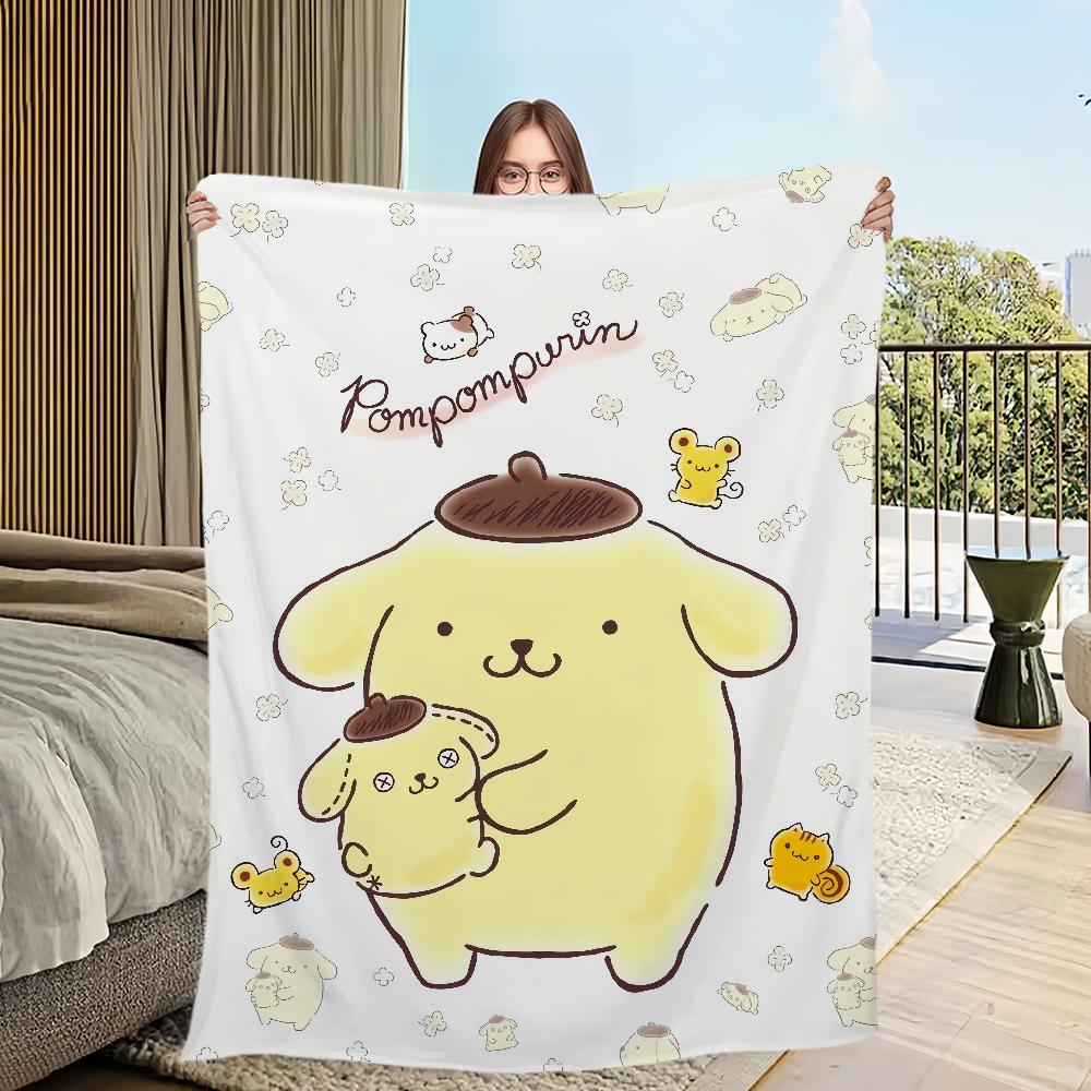 Four DOG Seasons Warm Soft Plush Blanket Purin for Sofa Cartoon Living Room Cute Office Bedroom P-PomPom Travel Gift Flannel