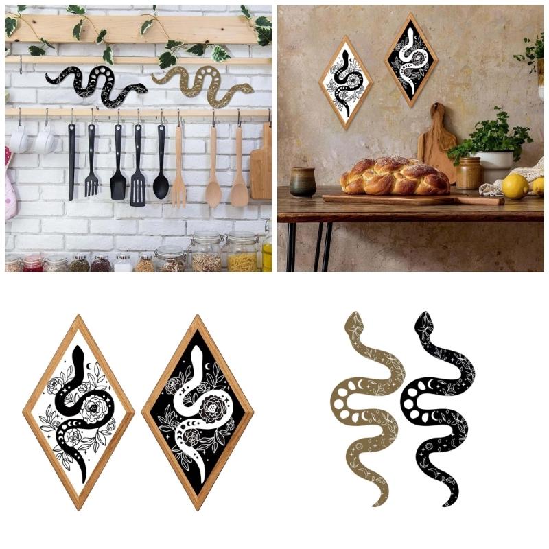 Set of 2 Wall Decors Wood Florals Snake Wall Hangings Sculpture for Apartment Livingrooms Bedroom Halloween Decors