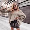 New Loose Batwing Sweater Candy Color V-Neck Off-Shoulder Knit Pullover Casual Women's Sweater
