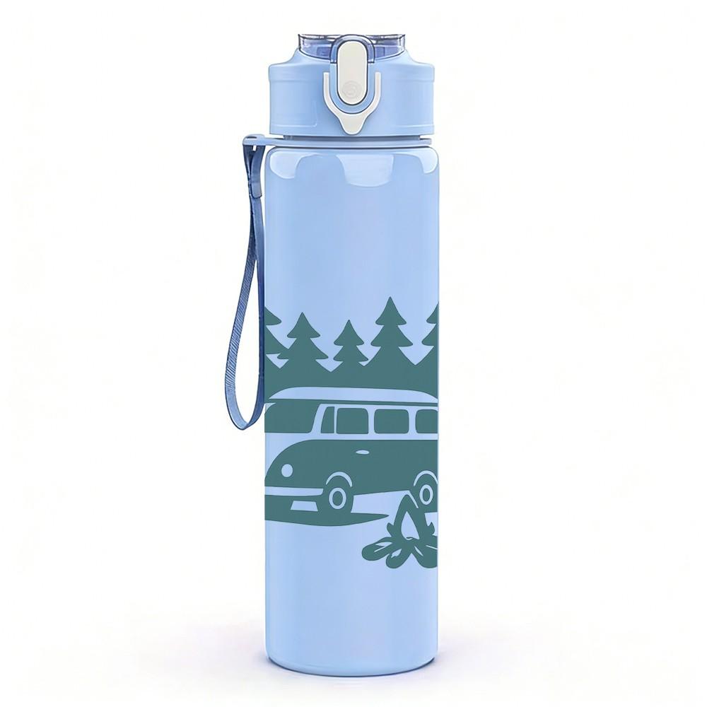 1PC Camper Van Pine Forest Scene Print 750ml Color Plastic Sports Water Bottle Leakproof Flip Straw Lid Suitable for Sports Office Home Use