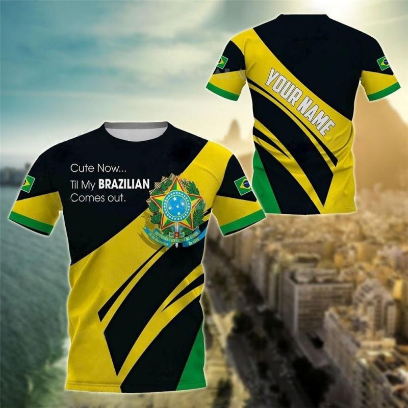 3D Printed Brazil Flag T Shirt Men Brazilian Football Pattern T-Shirts Summer Street Sports Round Neck Tops Short Sleeve Tees