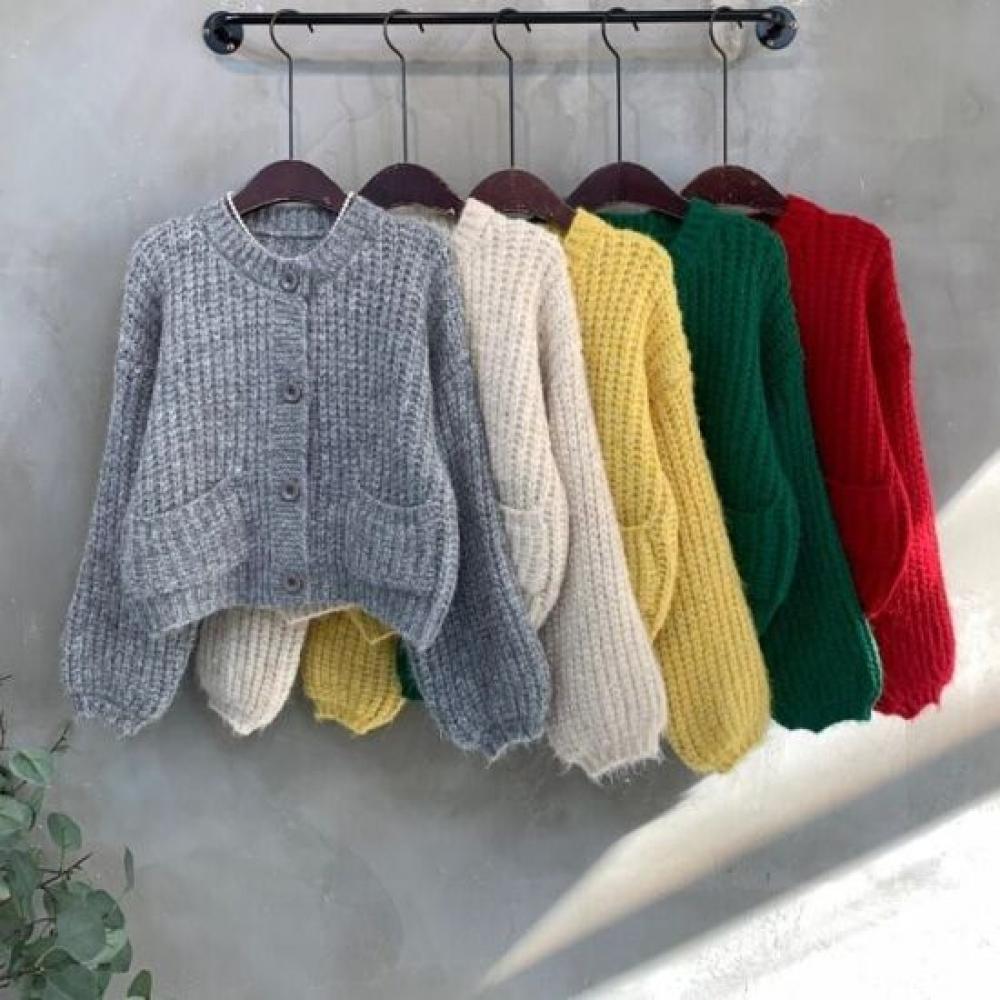 C S In The Room Chunyi Wool alpaCa Balloon Fit Long Sleeve Knit Cardigan 5Color
