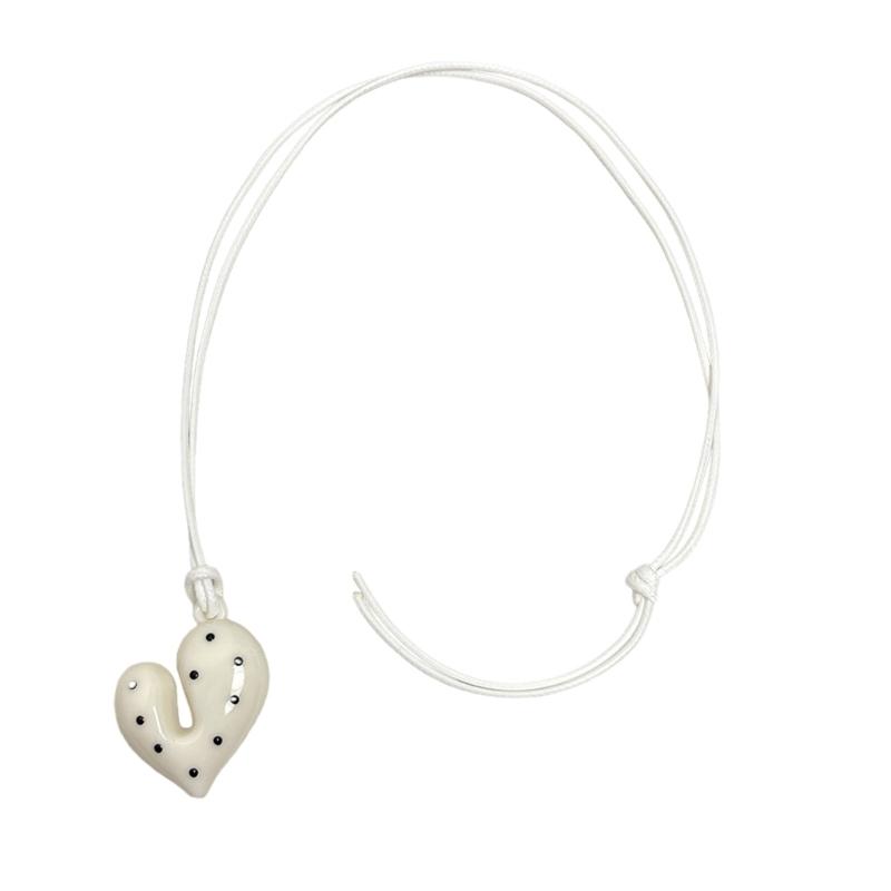 

Versatile Round Dot Bowknot Heart Necklace Adjustable Length White Rope Clavicle Chain Jewelry For Everyday Wear