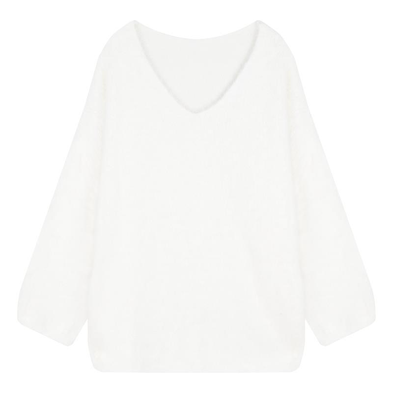 Imitation Mink Hair White Off-the-shoulder Long-sleeved Sweater Women's Soft Waxy Knitted Medium Long Lazy Loose Women