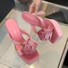 Fashion Chunky Platform Woman Slippers Velvet Rose Open Toe Wedding Banquet Sandals 13CM High Heels Slide Shoes Sandalias De Mujer