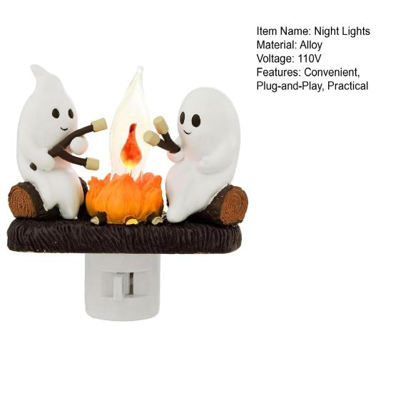 Ghost Campfire Night Light Halloween Night Lights 3D LED Ghost Flickering Nightlight for Bedroom Indoor Decorations