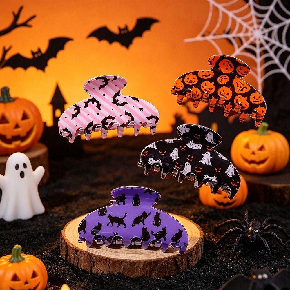 PVC Halloween Hair Claw Skeleton Acrylic Ghost Hairpin Pumpki Hair Clip  Trendy Girls