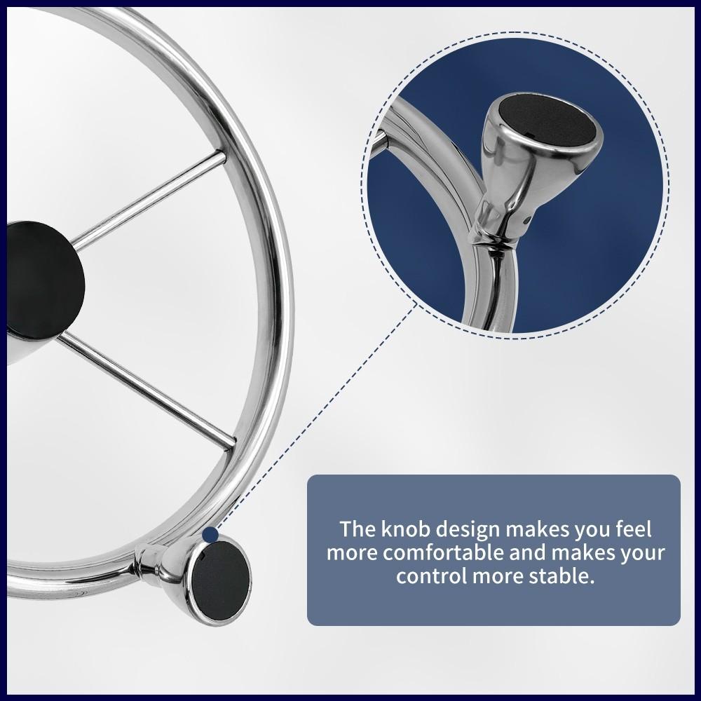 13.5 Inch Steering Wheel With Knob Stainless Steel 5 Spoke Mirror Polished Boat Yacht Accessories