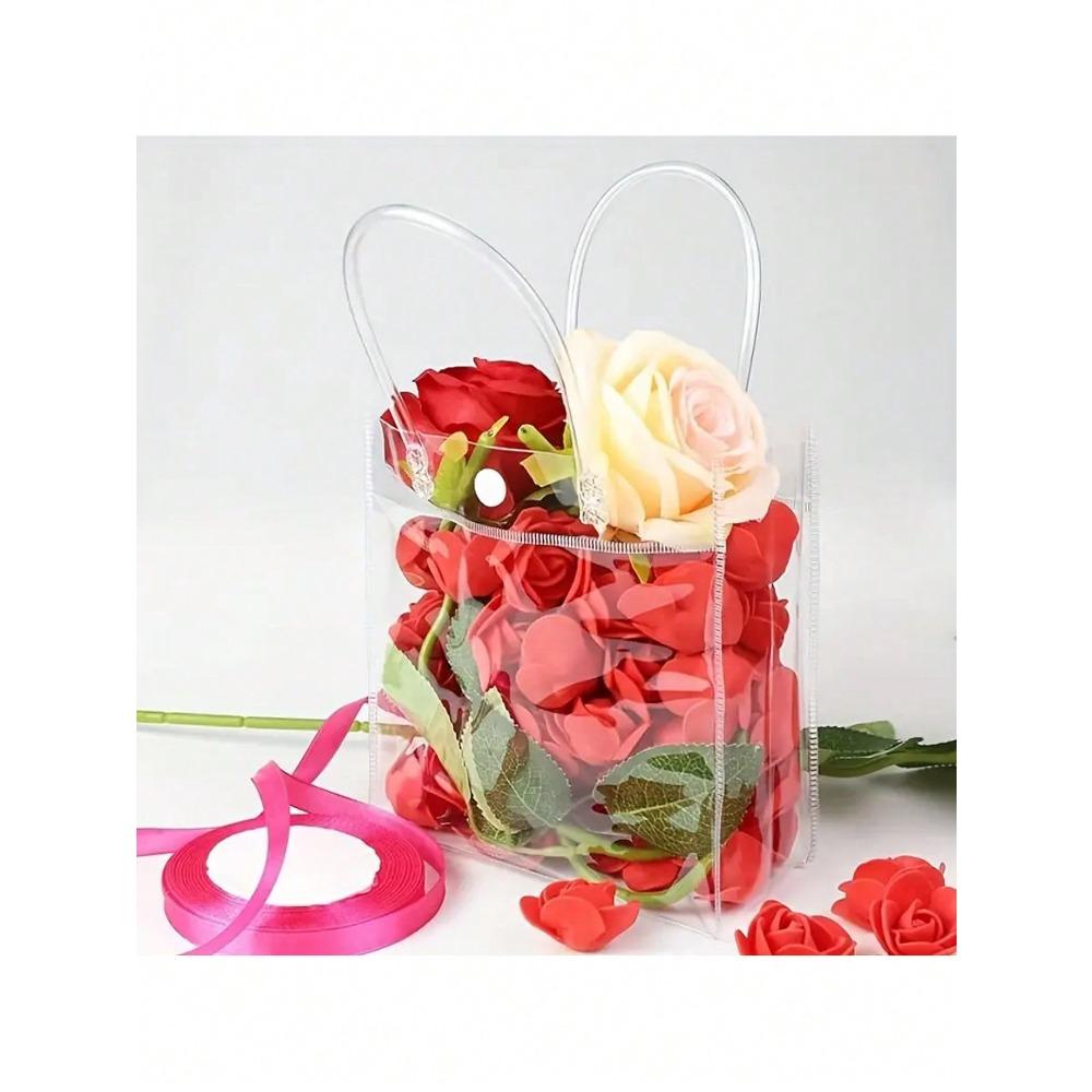 1pc Plastic Gift Bags with Handles, Reusable Transparent Snap Pvc Tote Bags for Mother's Day, Easter, Christmas, Wedding