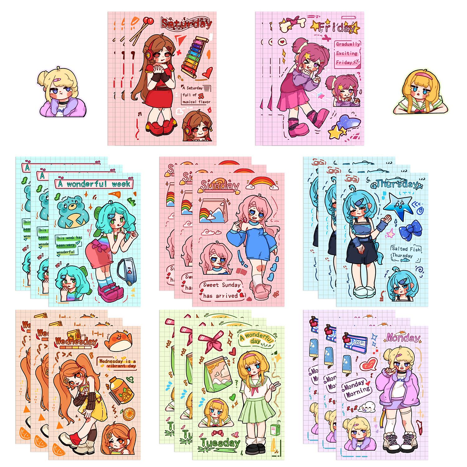 

8 Kawaii Girls Collage Hands-On DIY Decorative Handbook Mobile Phone Case Laptop Waterproof Stickers