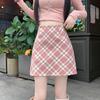 Sweet & Spicy Pink Plaid High-Waisted Midi Skirt – Women's Slimming A-Line Wool Blend Skirt for Spring & Autumn