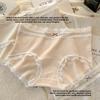 Ladies Spring and Autumn Vintage Lace Edge Color Yarn Cotton Wrap Hip Mid Waist Triangle Briefs