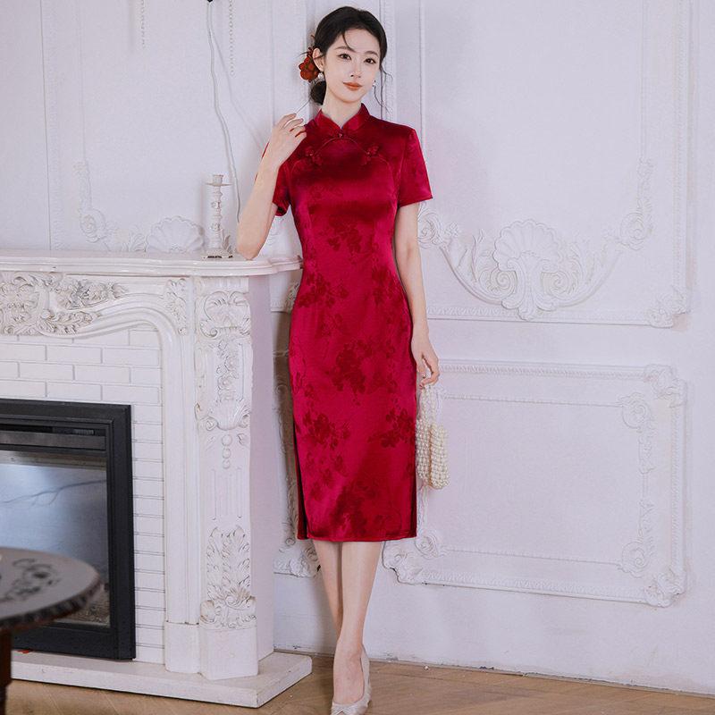 Medium and long red, send the national style, new Chinese style, Suzhou improved cheongsam 1011 new women's high-end sense, small man summer
