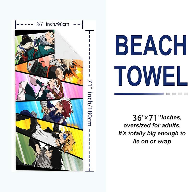 My Hero Academia Print Beach Towel, Large Soft Quick Dry Towel for Beach Camping Swimming