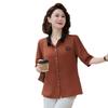 Women's Casual 3/4 Sleeve Shirt, Summer 2025, Turn-Down Collar, Slimming Top, Middle-Aged Mother's Blouse.